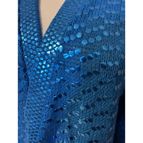 ST JOHN VINTAGE Sequin Jacket L 80's Blue Wedding Formal Party Cruise Holiday - Picture 4 of 15